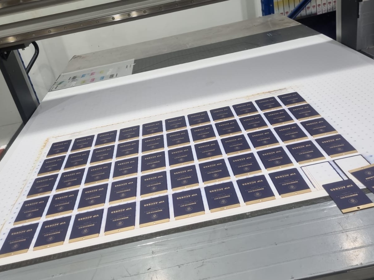Badges ganged across the flatbed press