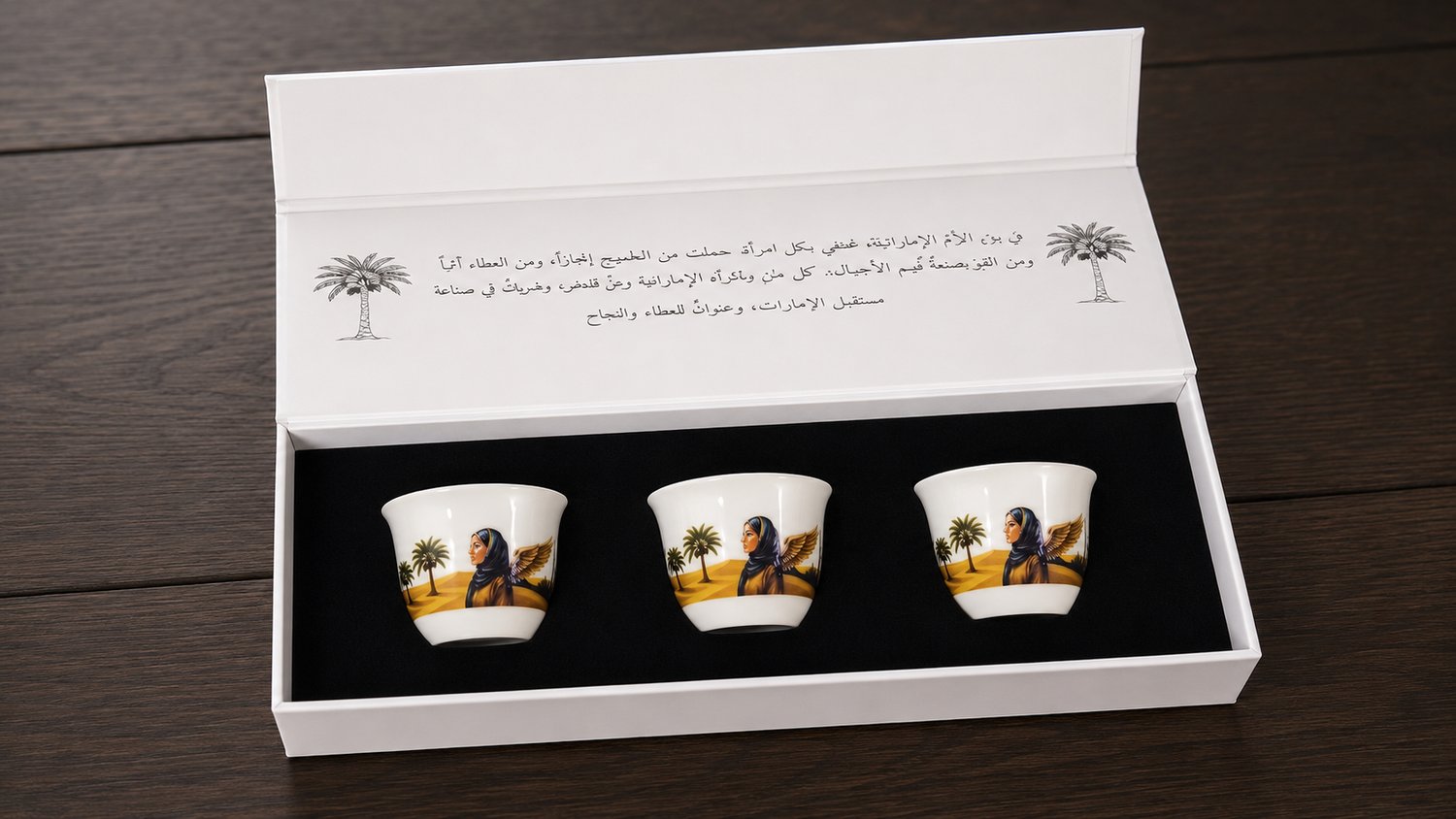 Printed qahwa cups in Dubai boxed as a corporate gift set
