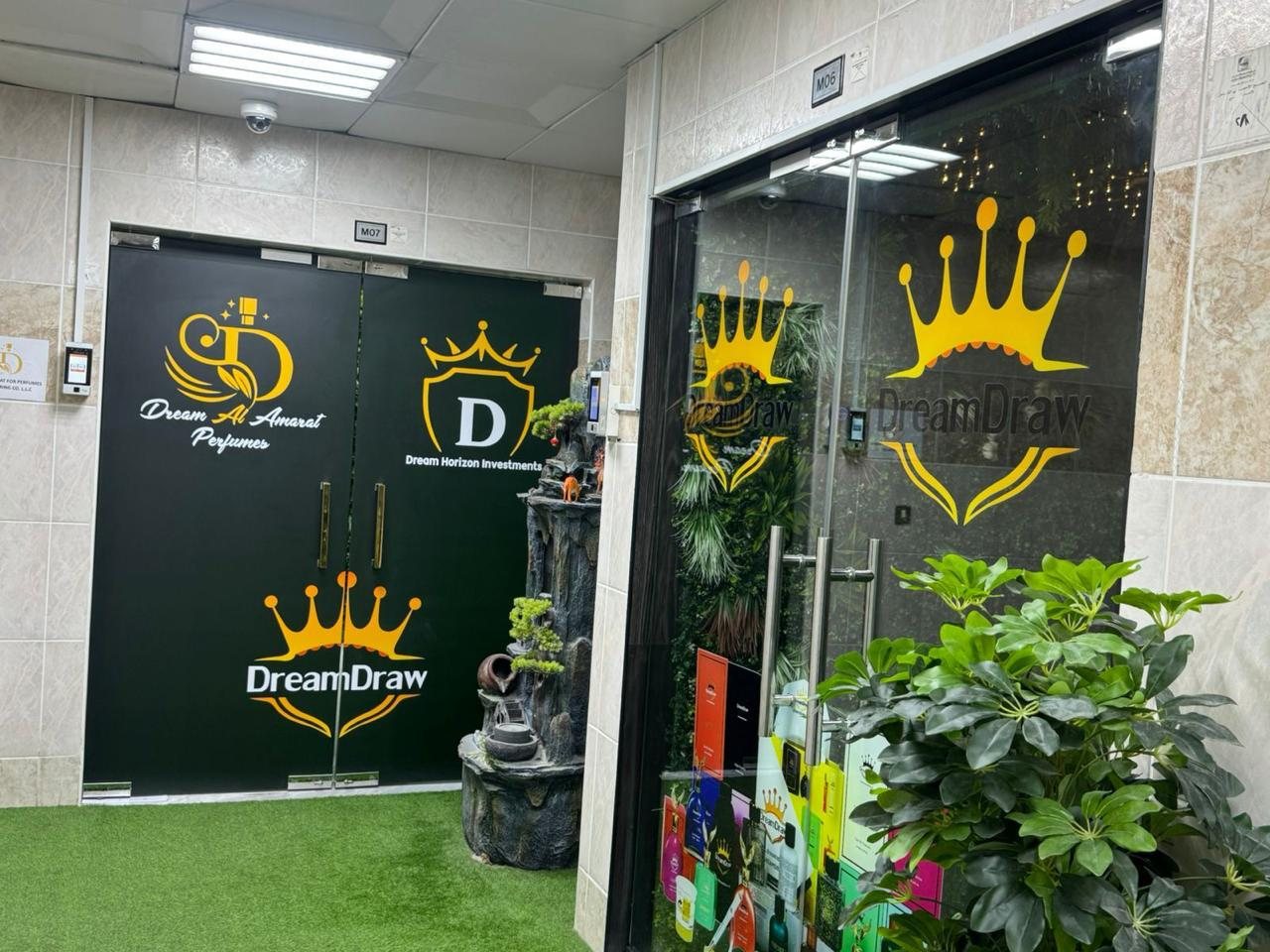 Printed glass entrance doors and shopfront glazing at the DreamDraw offices in Dubai