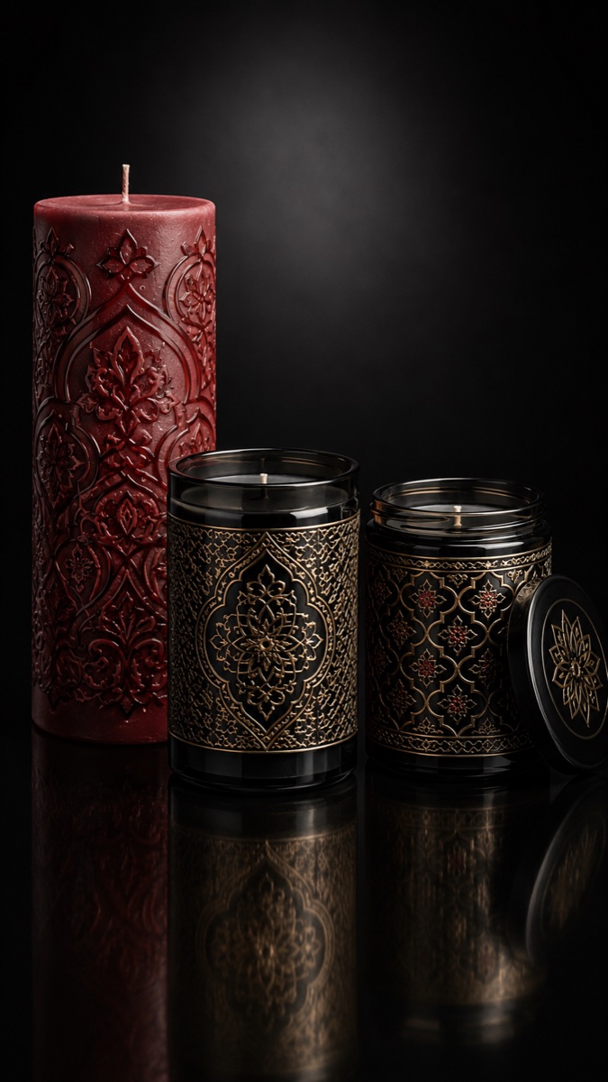 A printed candle jar produced at Sun Studio Dubai