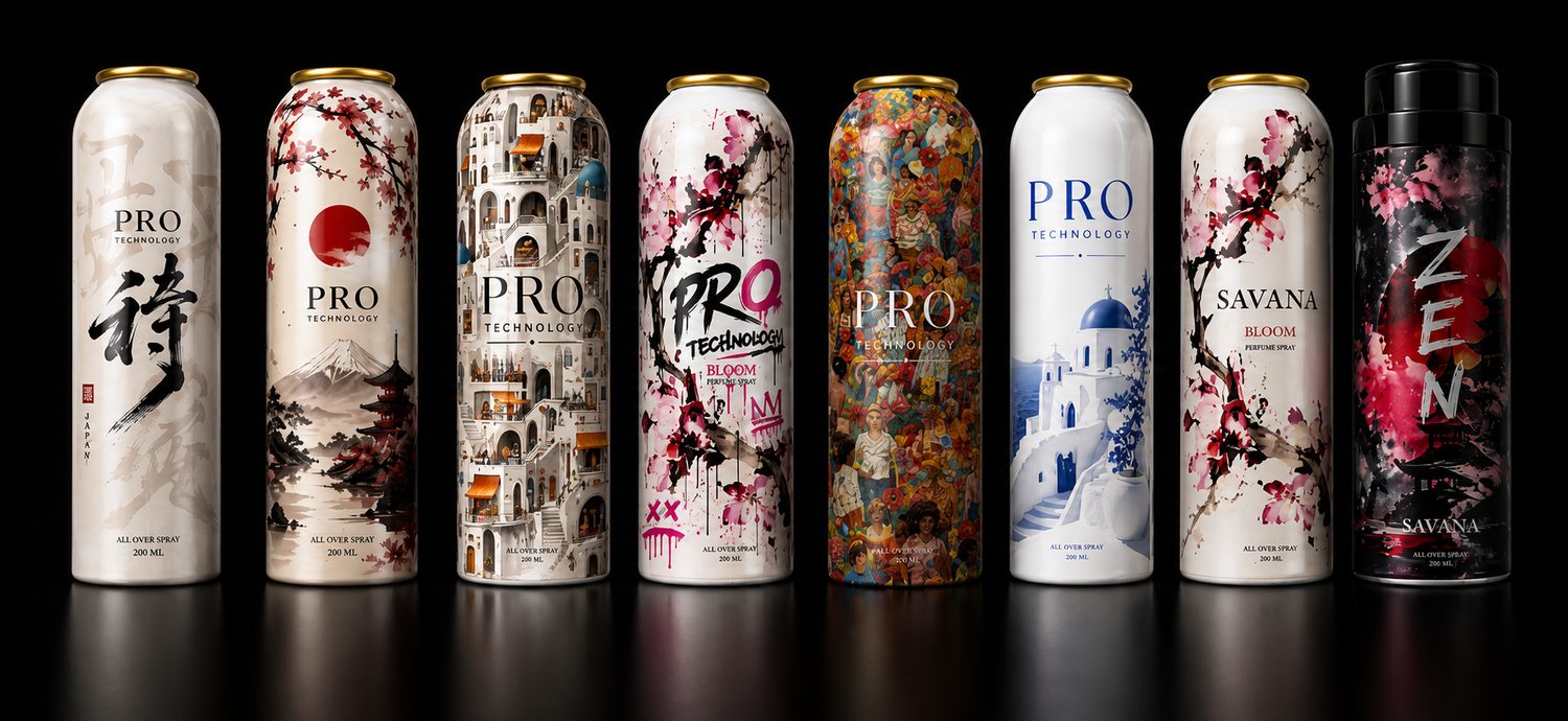 Aluminium body spray cans printed direct in full colour