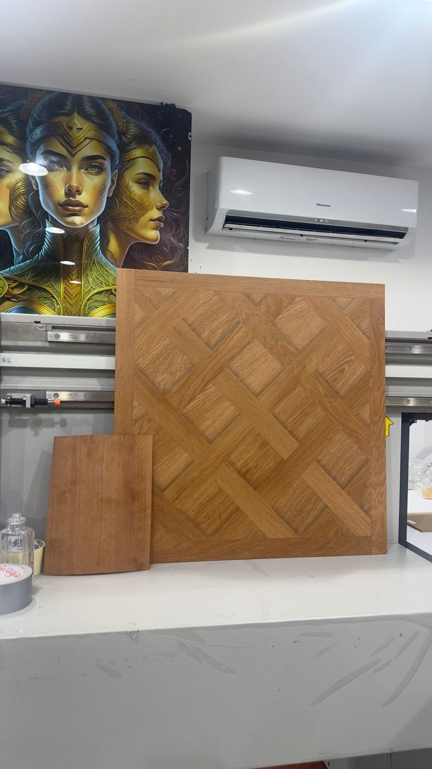 A printed decorative tile produced at Sun Studio Dubai