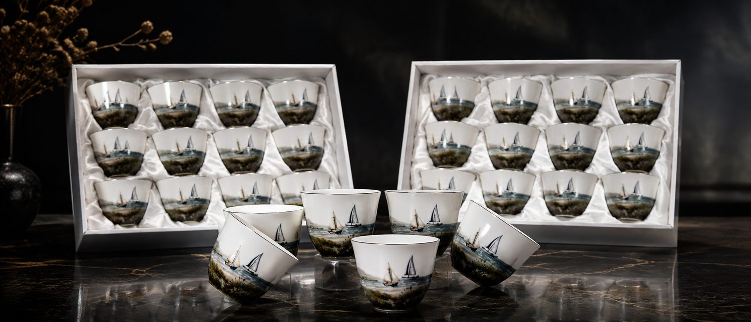 Printed qahwa cups produced at Sun Studio Dubai