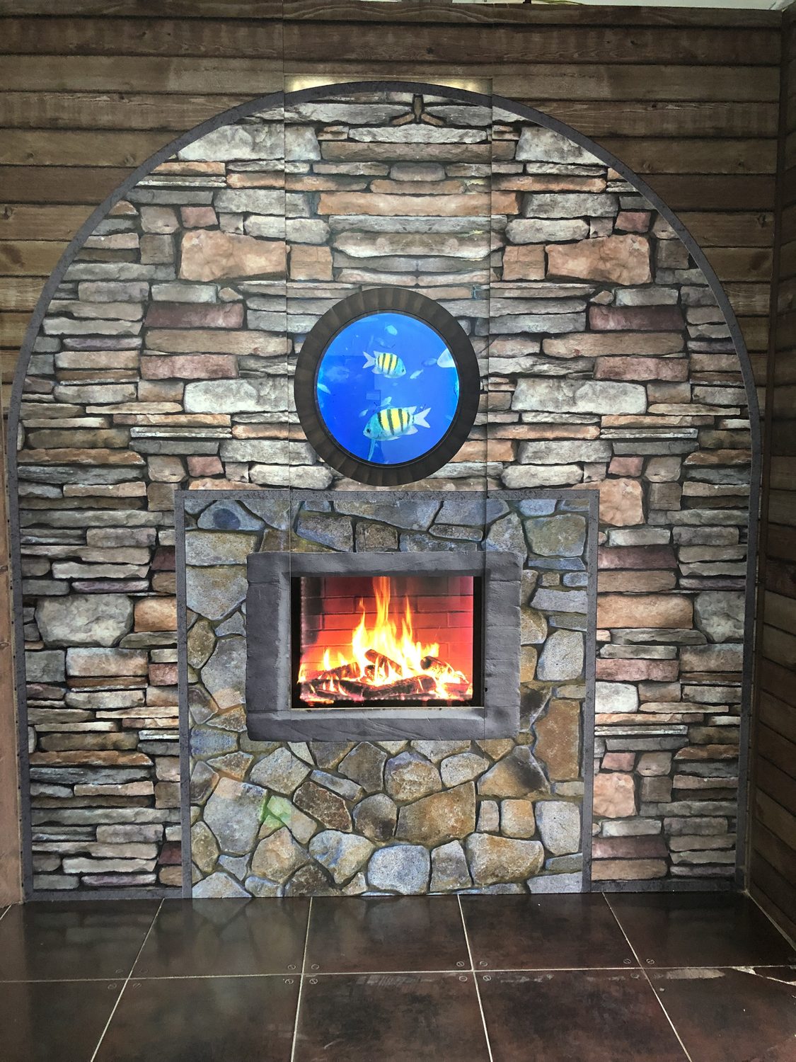 A printed feature wall with a stone effect produced by Sun Studio Dubai